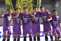 SKUAD PERSITA: Para pemain Persita Tangerang, melakukan selebrasi seusai menjebol gawang lawan.