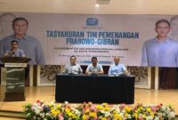 TASYAKURAN: Konsolidasi Pemuda Pemudi Himpunan Taruna Muda  saat menggelar tasyakuran Tim Pemenangan Prabowo-Gibran, di Kota Tangerang, Minggu (25/2/2024).