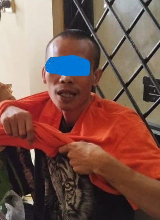 Pelaku pembunuh anak saat masih di Rutan Polres Serang Kota.